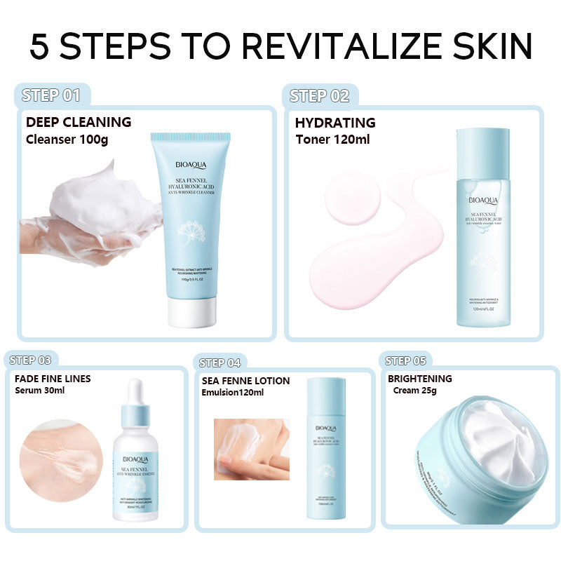 BIOAOUA Sea Fennel Facial Set Cleanser Essence Milk Face Cream Toner Essence Liquid